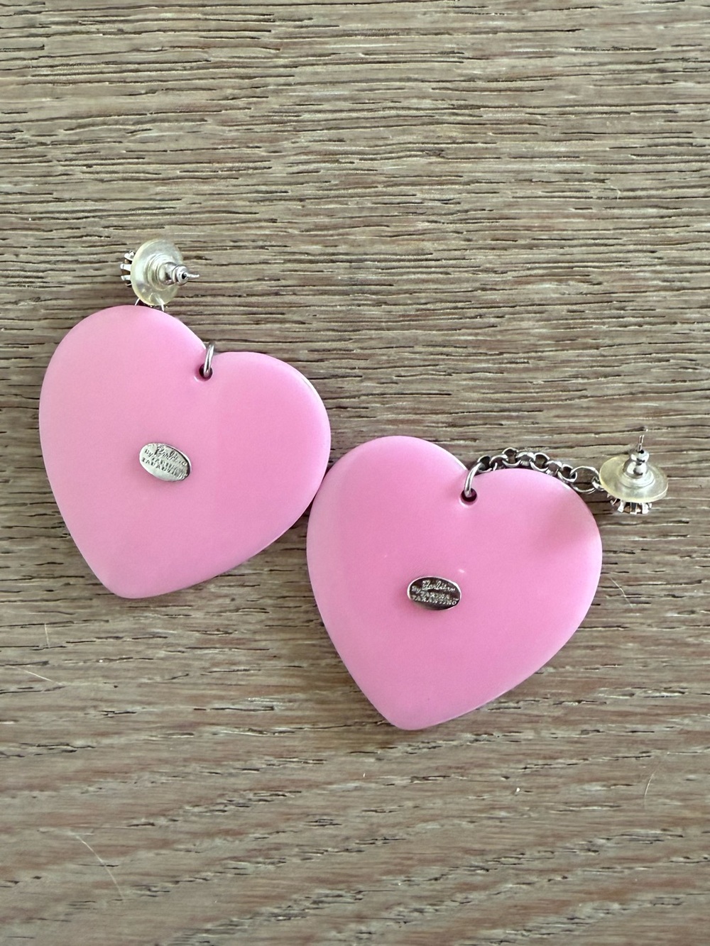 Trina Tarantino Pink Heart Drop Earrings with Iridescent Crystal Trim - Picture 2 of 3